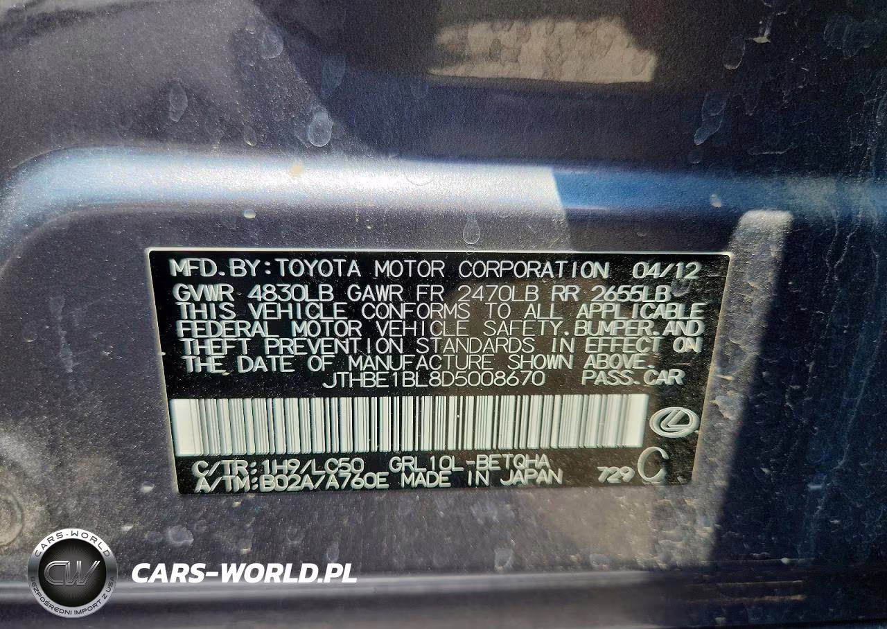 2013 Lexus Gs 350 VIN:JTHBE1BL8D5008670 - 12