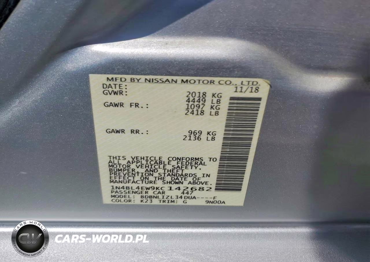 2019 Nissan Altima Sl VIN:1N4BL4EW9KC142682 - 13