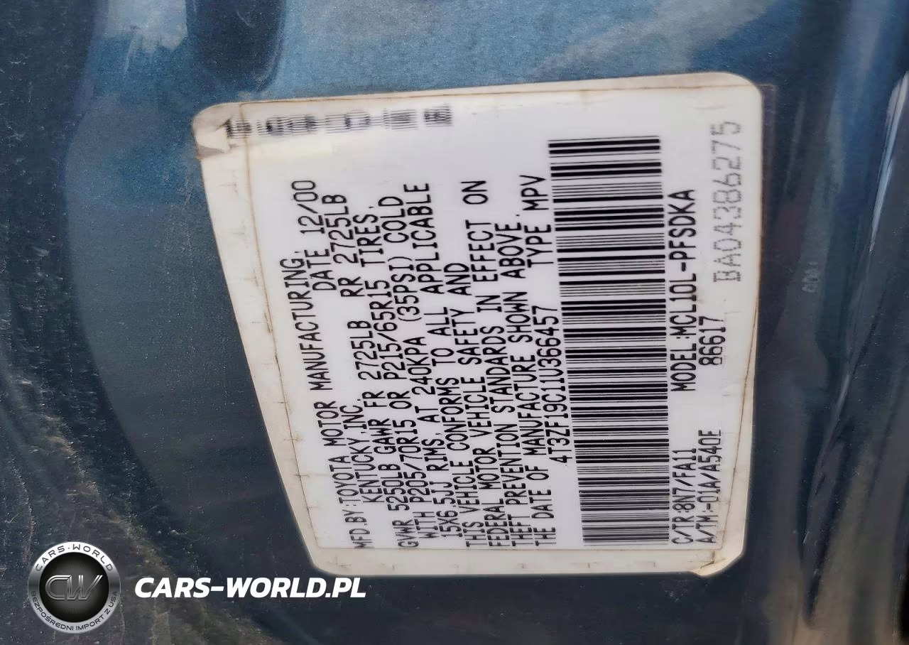 2001 Toyota Sienna Ce VIN:4T3ZF19C11U366457 - 13