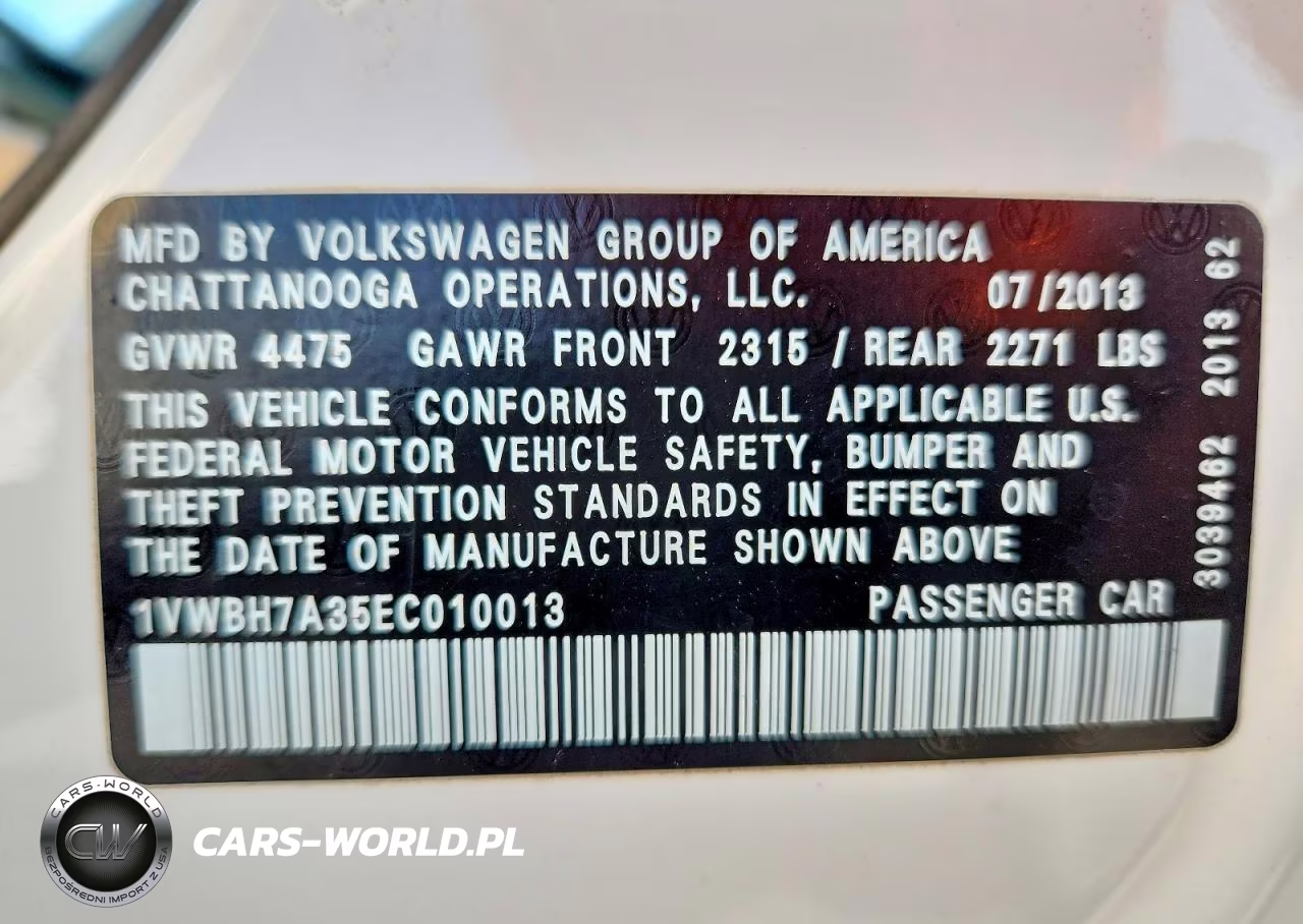 2014 Volkswagen Passat Se VIN:1VWBH7A35EC010013 - 12