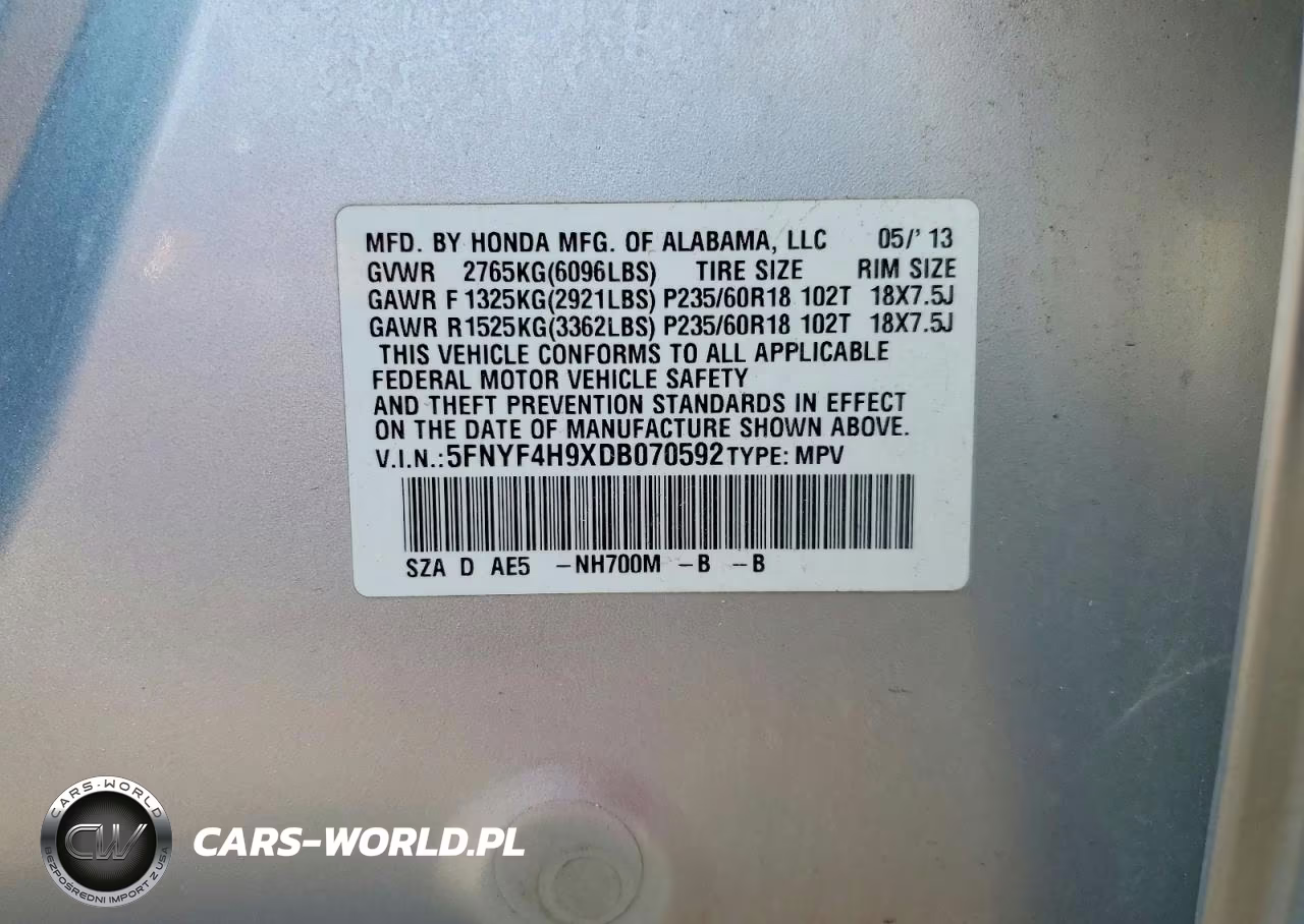 2013 Honda Pilot Touring VIN:5FNYF4H9XDB070592 - 12