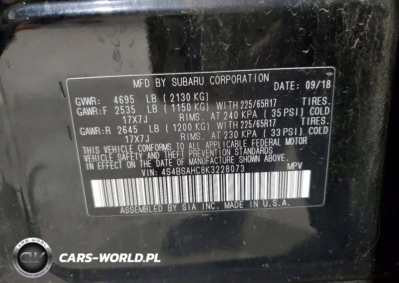 2019 Subaru Outback 2.5I Premium VIN:4S4BSAHC8K3228073 - 13