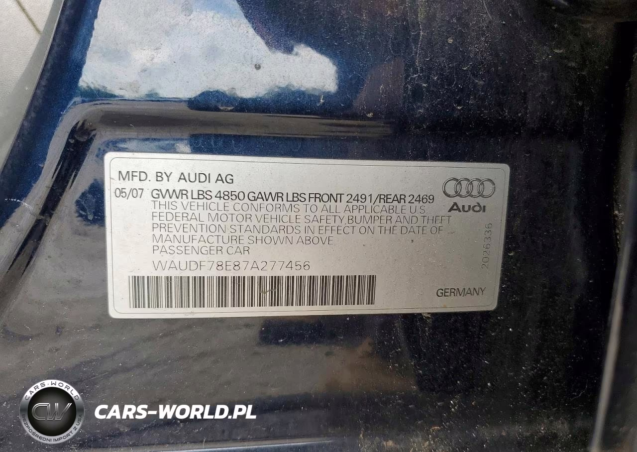 2007 Audi A4 2.0T Quattro VIN:WAUDF78E87A277456 - 12
