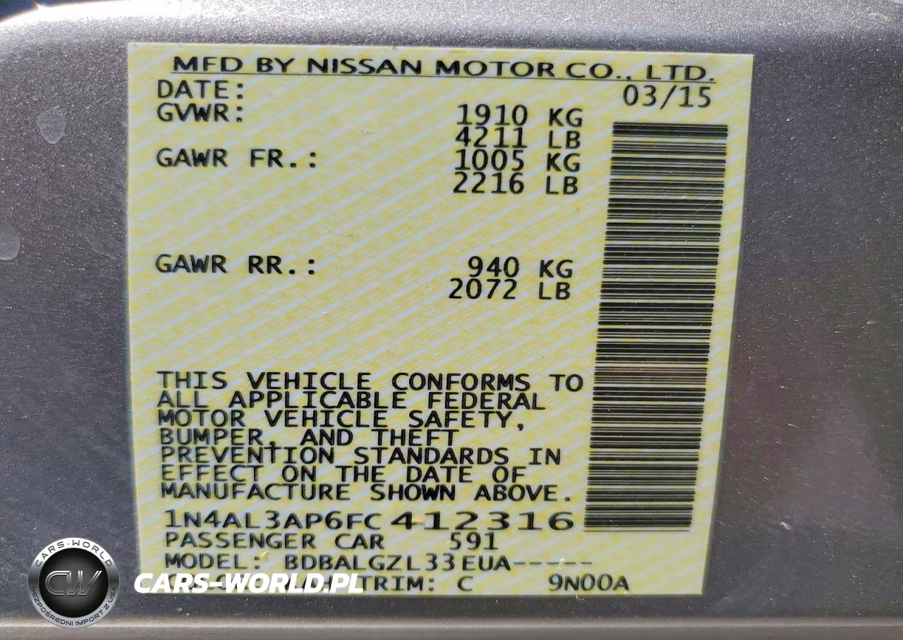 2015 Nissan Altima 2.5 S VIN:1N4AL3AP6FC412316 - 12