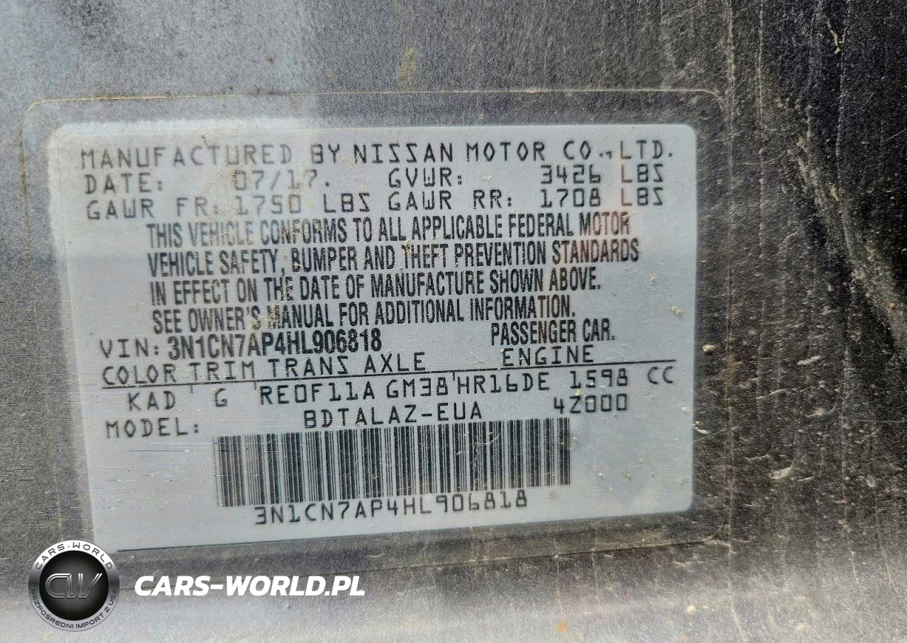 2017 Nissan Versa 1.6 S Plus VIN:3N1CN7AP4HL906818 - 12