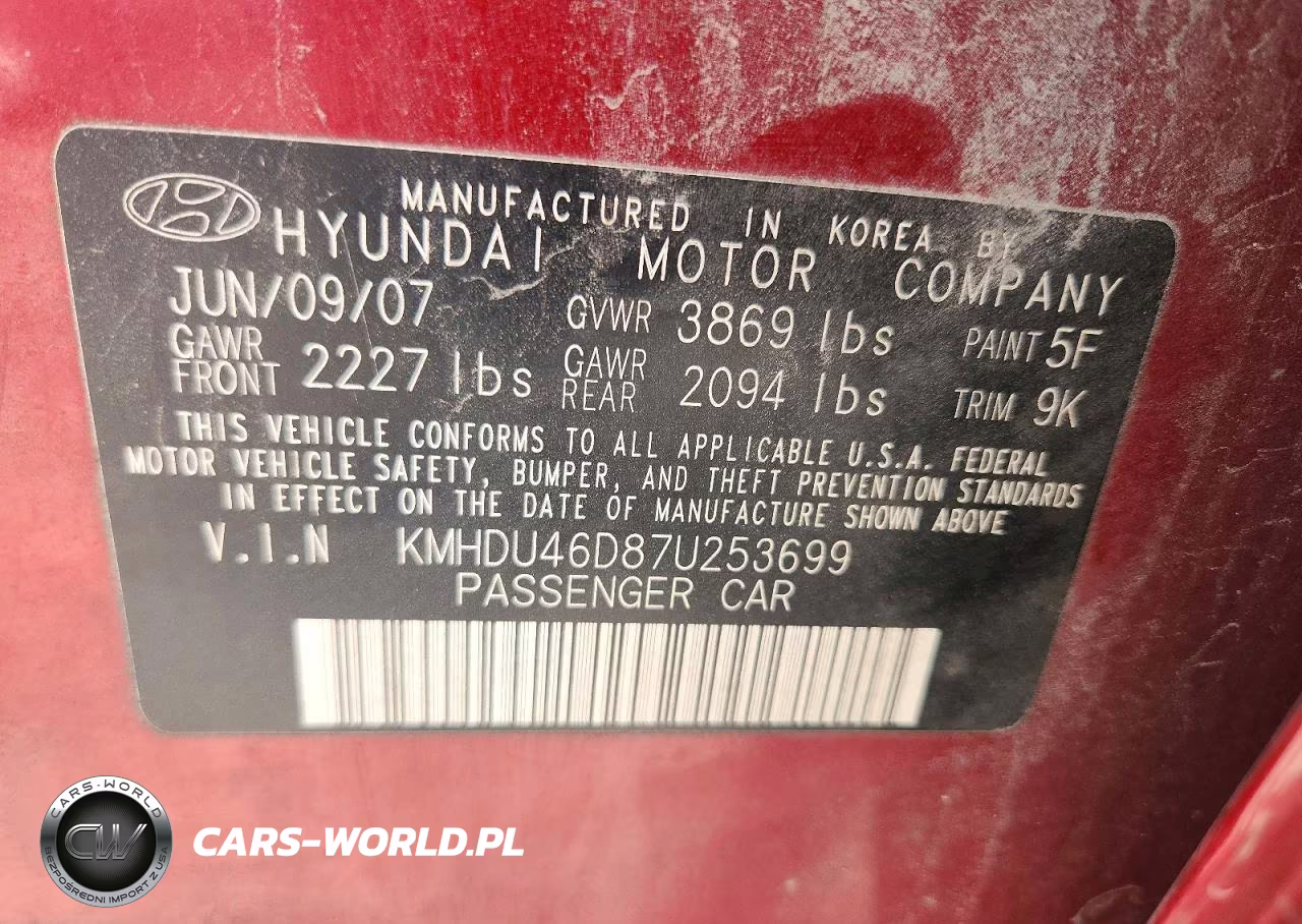 2007 Hyundai Elantra Gls-Se-Limited VIN:KMHDU46D87U253699 - 12