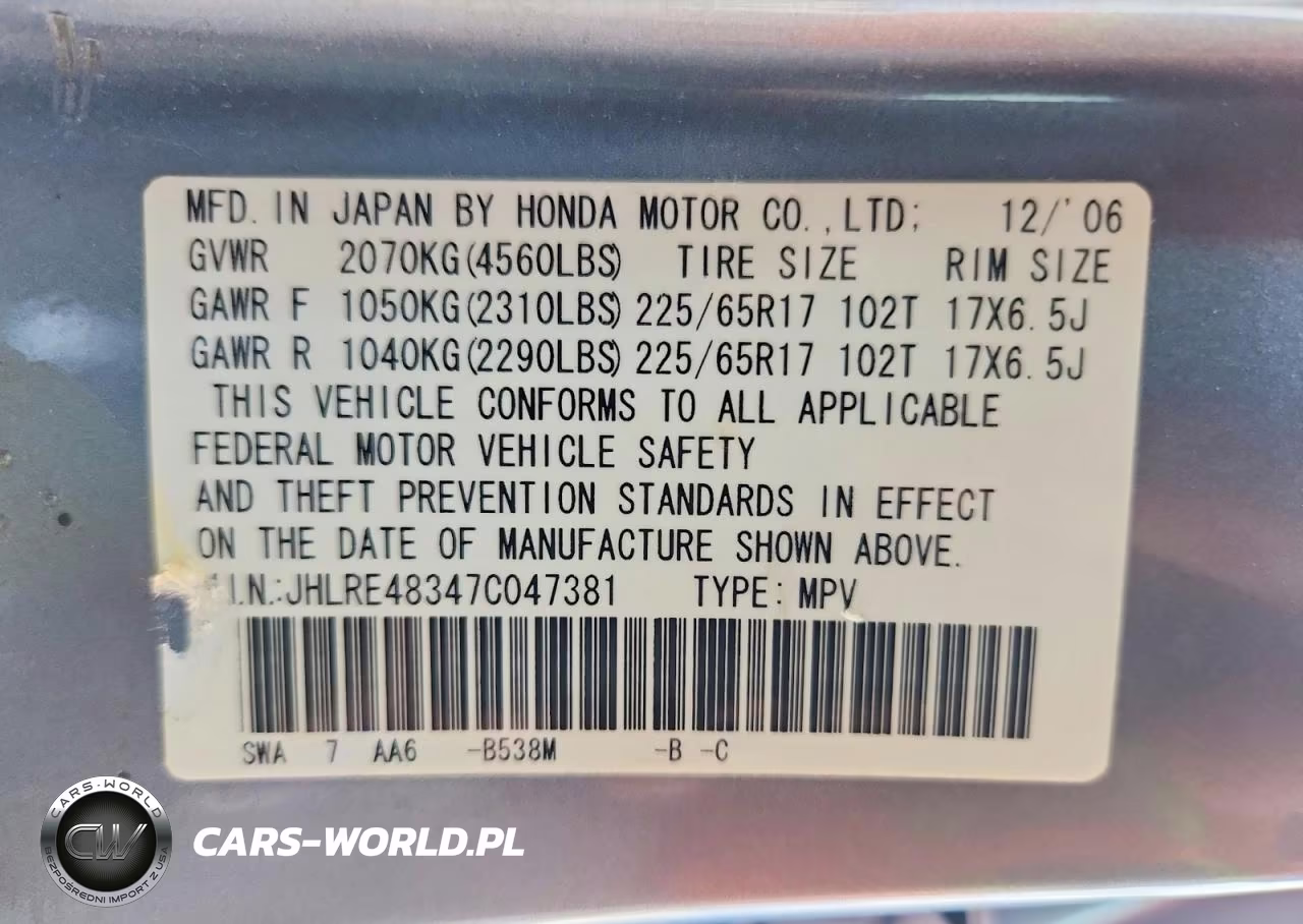 2007 Honda Cr-V Lx VIN:JHLRE48347C047381 - 12