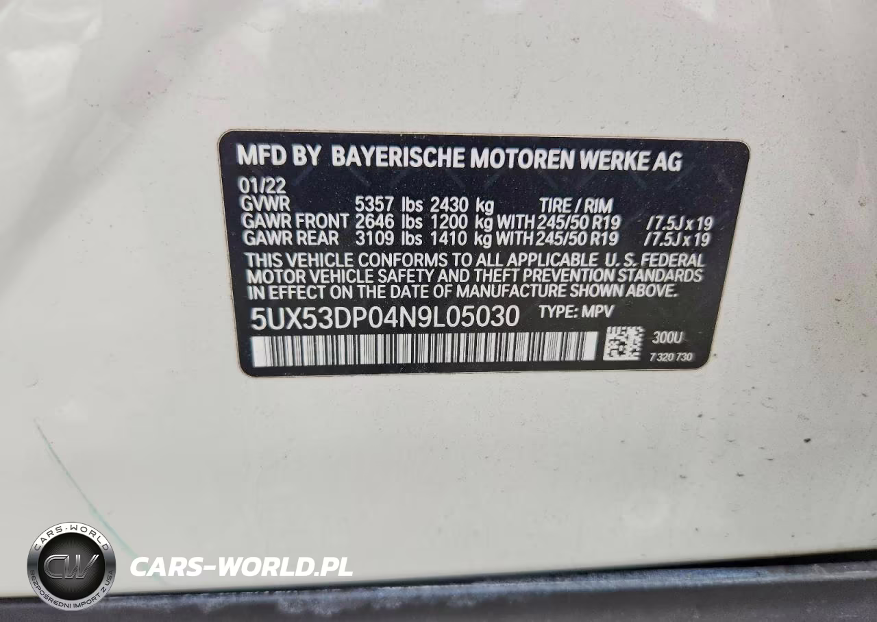 2022 BMW X3 xDrive30I VIN:5UX53DP04N9L05030 - 13