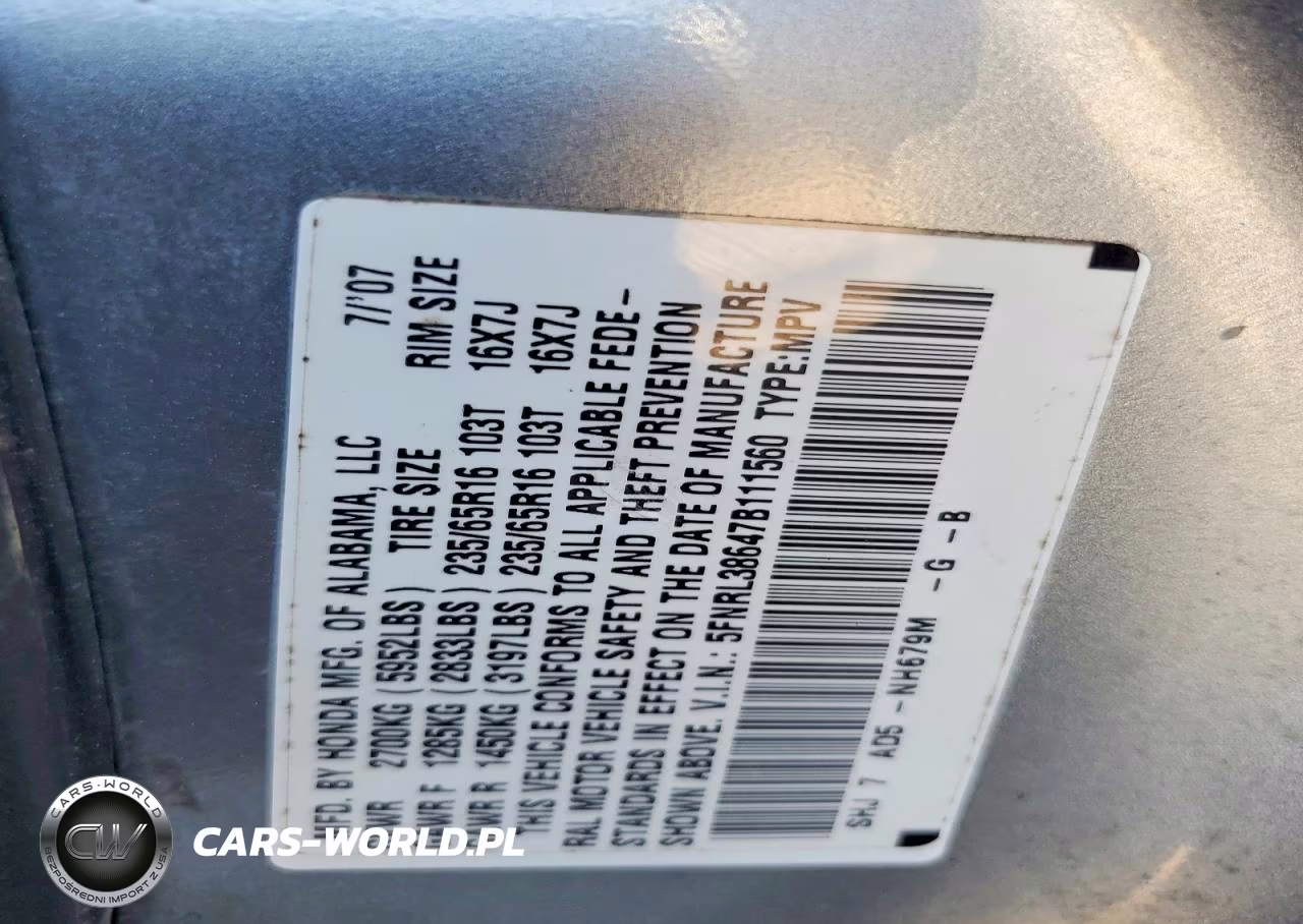 2007 Honda Odyssey Exl VIN:5FNRL38647B111560 - 14