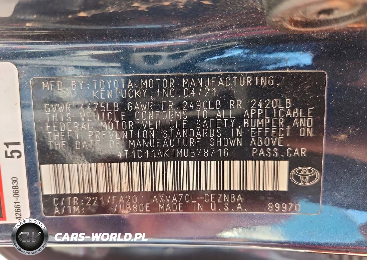 2021 Toyota Camry Le VIN:4T1C11AK1MU578716 - 13