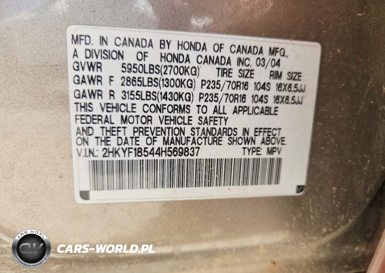 2004 Honda Pilot Exl VIN:2HKYF18544H569837 - 12