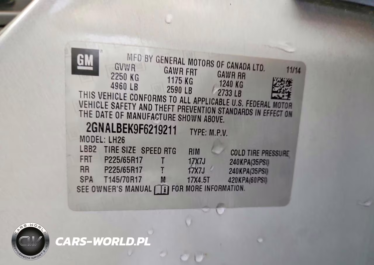 2015 Chevrolet Equinox Lt VIN:2GNALBEK9F6219211 - 12
