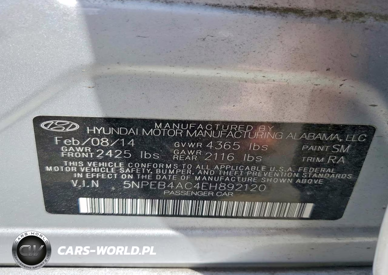 2014 Hyundai Sonata Gls VIN:5NPEB4AC4EH892120 - 12