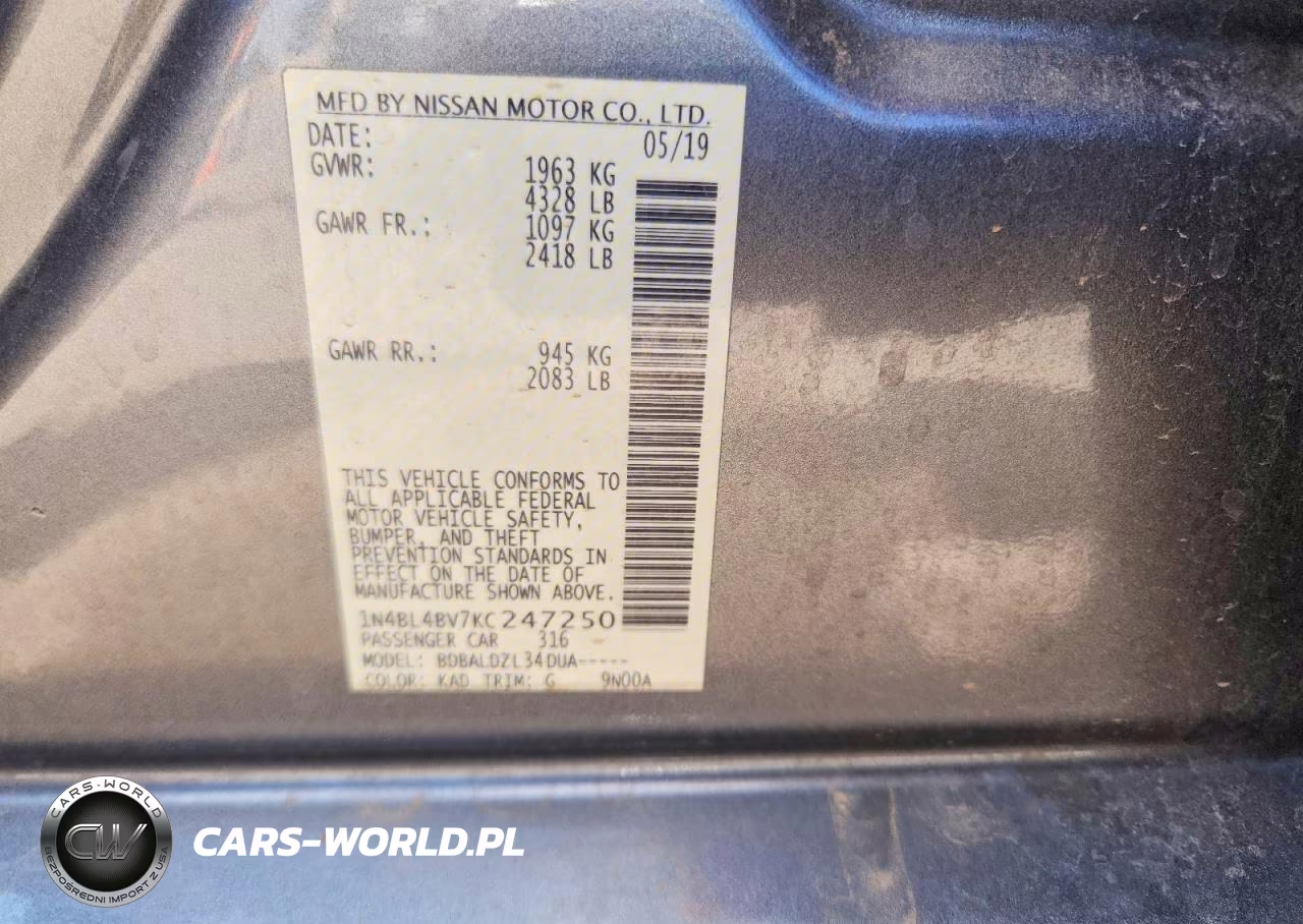 2019 Nissan Altima S VIN:1N4BL4BV7KC247250 - 12