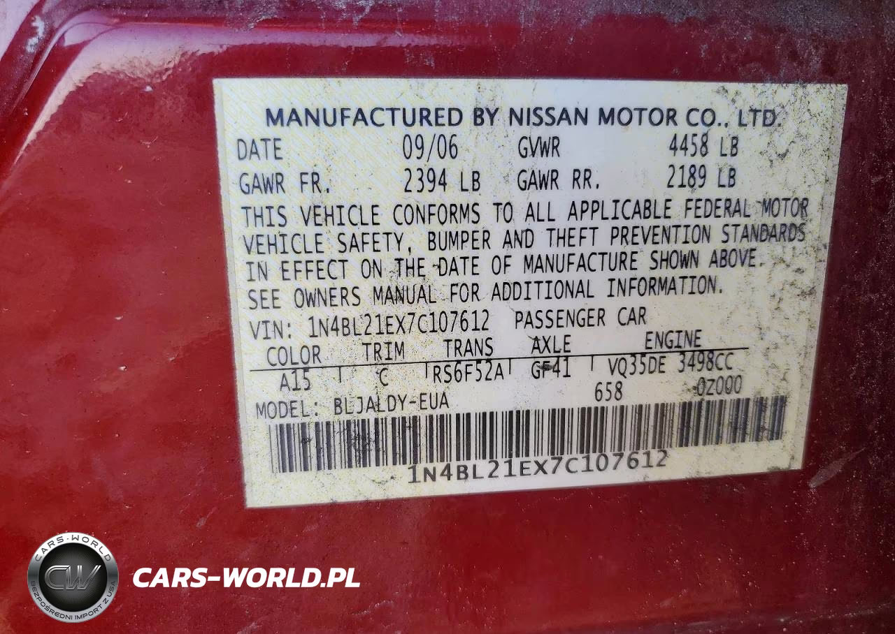 2007 Nissan Altima 3.5 Se VIN:1N4BL21EX7C107612 - 12