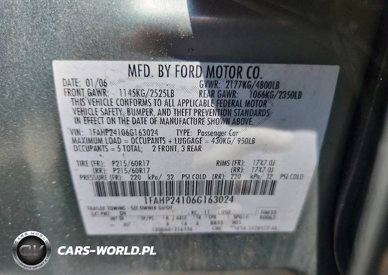 2006 Ford Five Hundred Sel VIN:1FAHP24106G163024 - 12