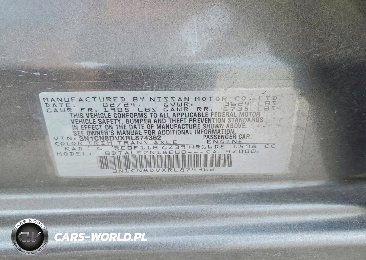 2024 Nissan Versa S VIN:3N1CN8DVXRL874362 - 13