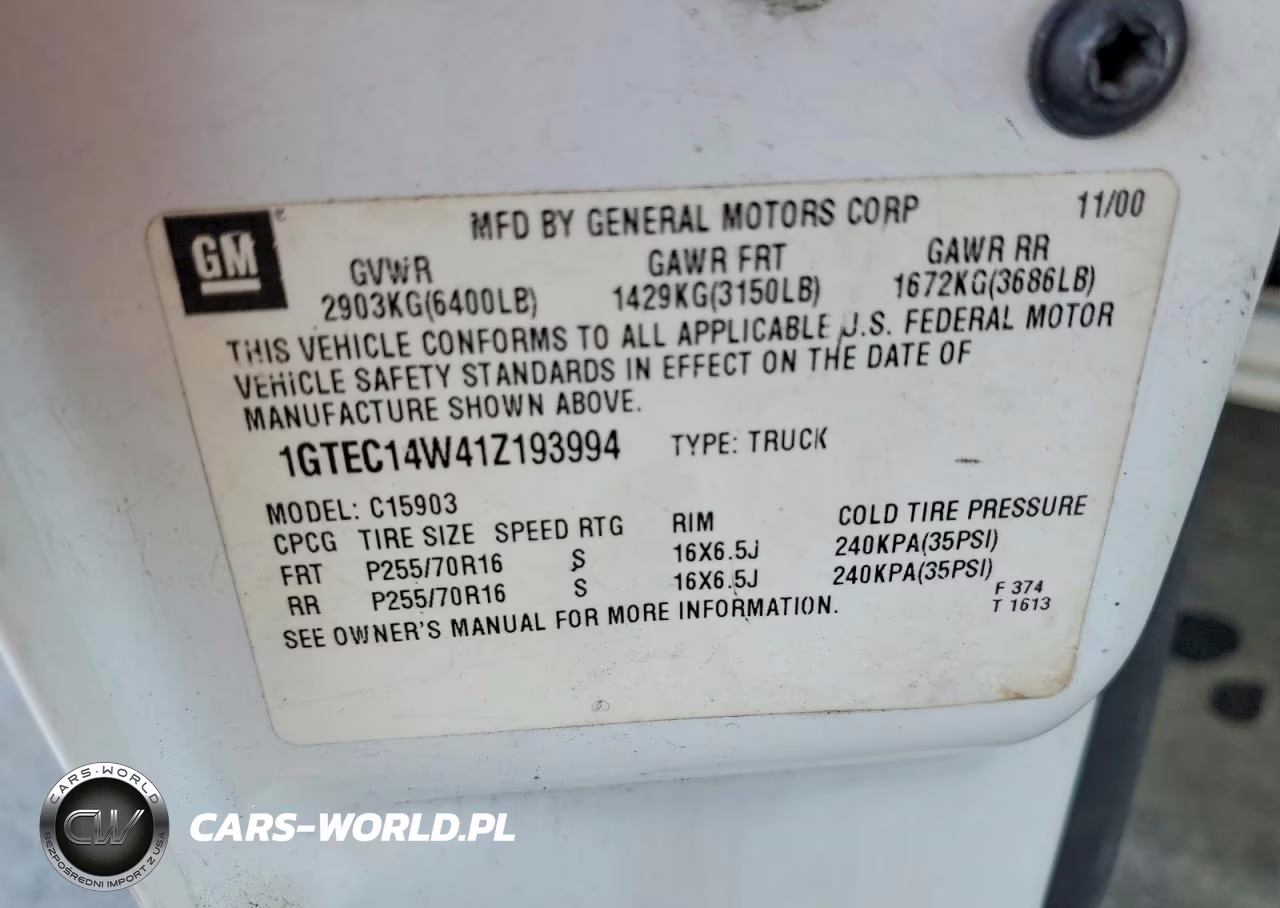 2001 GMC New Sierra C1500 VIN:1GTEC14W41Z193994 - 12
