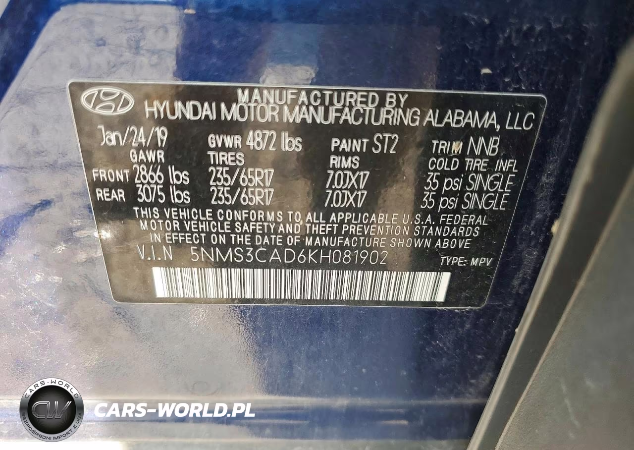 2019 Hyundai Santa Fe Sel 2.4L VIN:5NMS3CAD6KH081902 - 13
