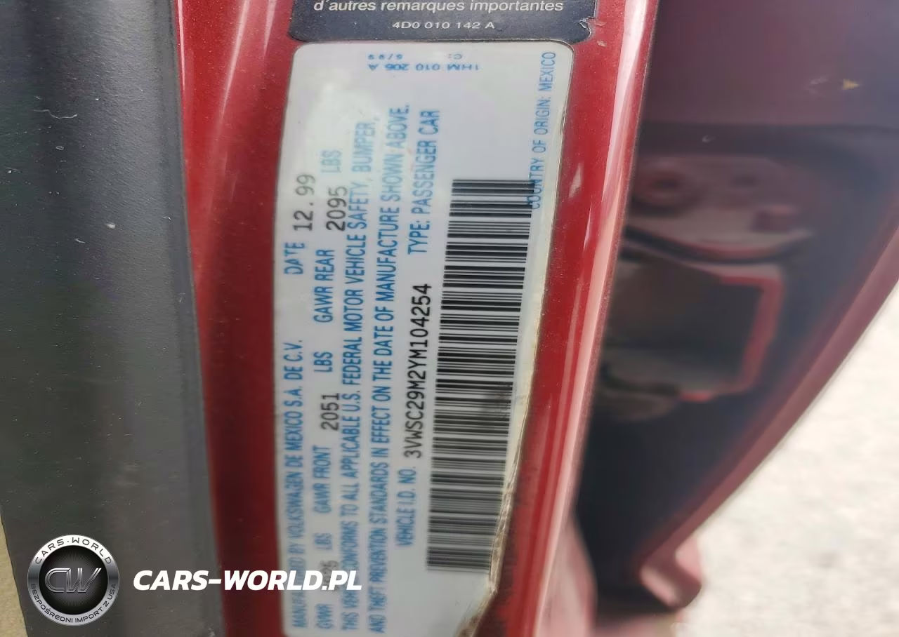 2000 Volkswagen Jetta Gls VIN:3VWSC29M2YM104254 - 12