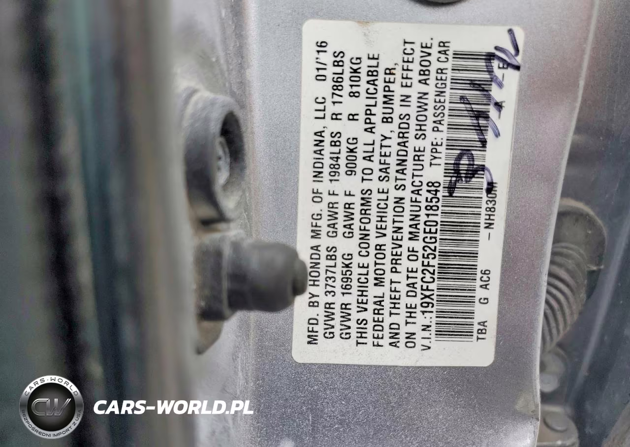 2016 Honda Civic Lx VIN:19XFC2F52GE018548 - 12