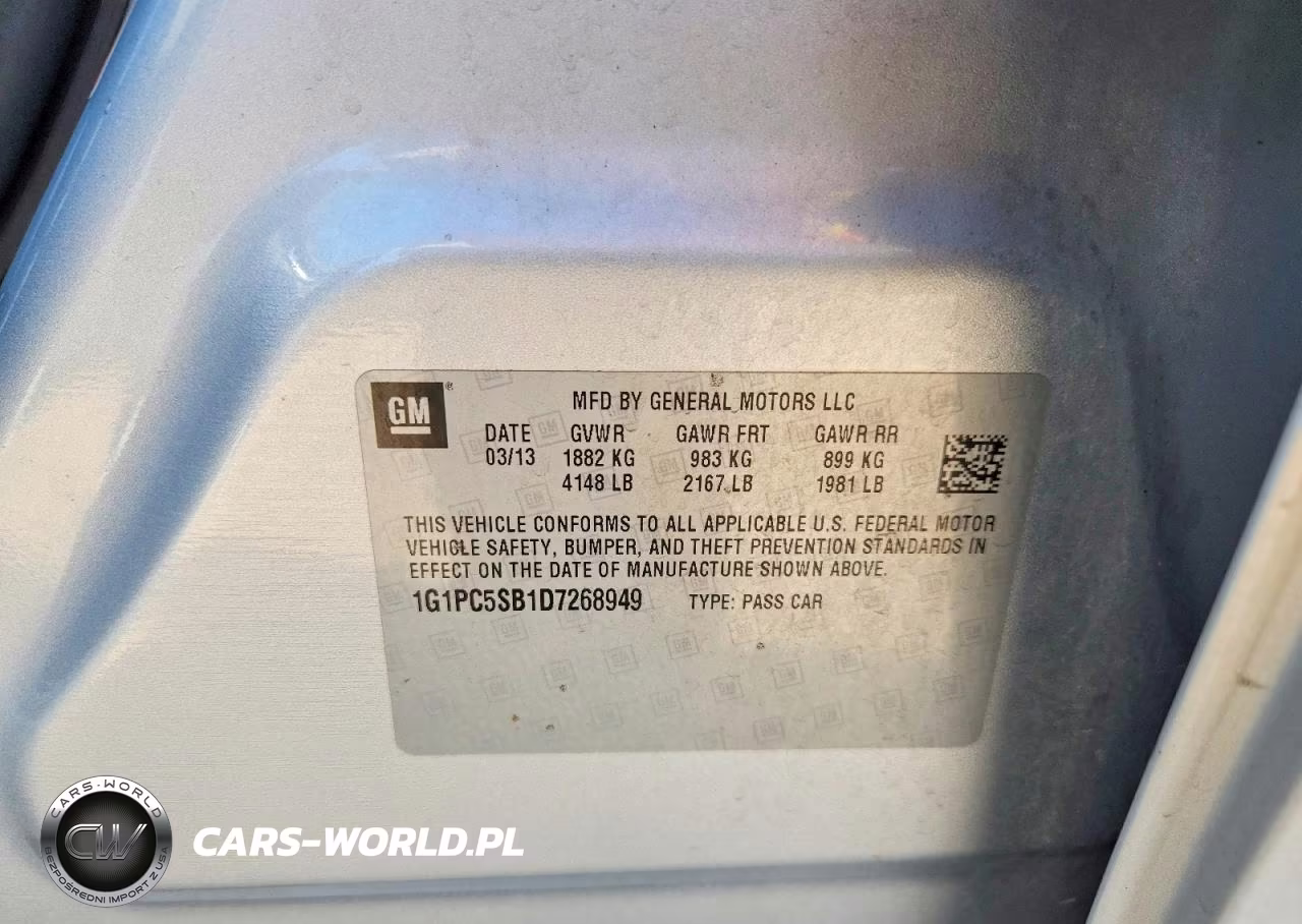 2013 Chevrolet Cruze Lt VIN:1G1PC5SB1D7268949 - 12