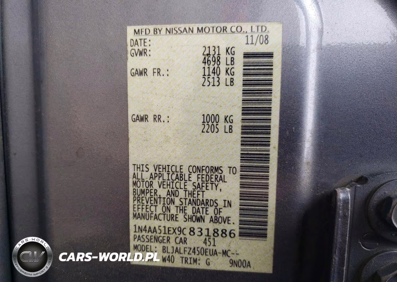 2009 Nissan Maxima 3.5 S VIN:1N4AA51EX9C831886 - 12