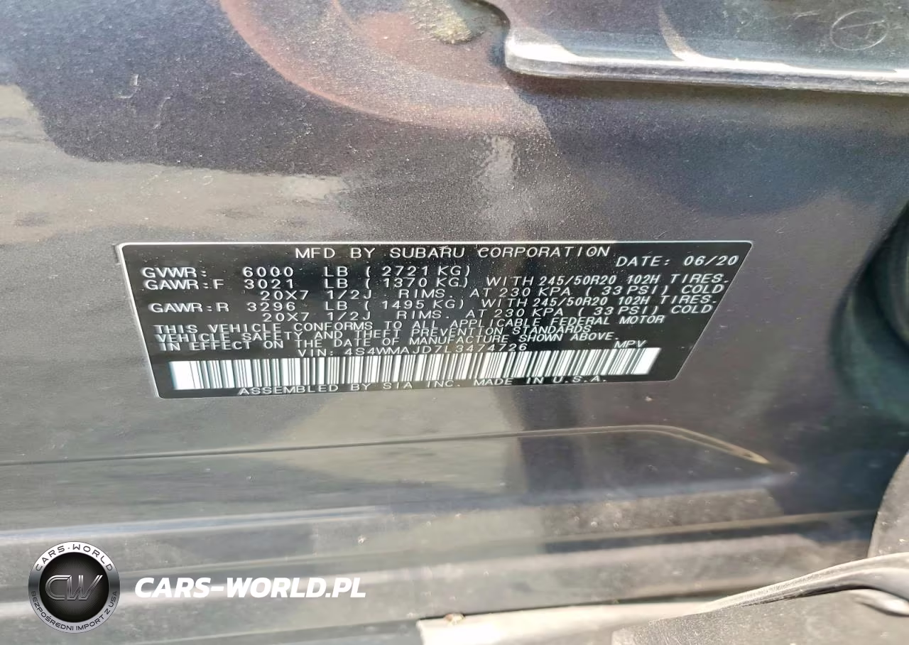 2020 Subaru Ascent Limited VIN:4S4WMAJD7L3474726 - 13