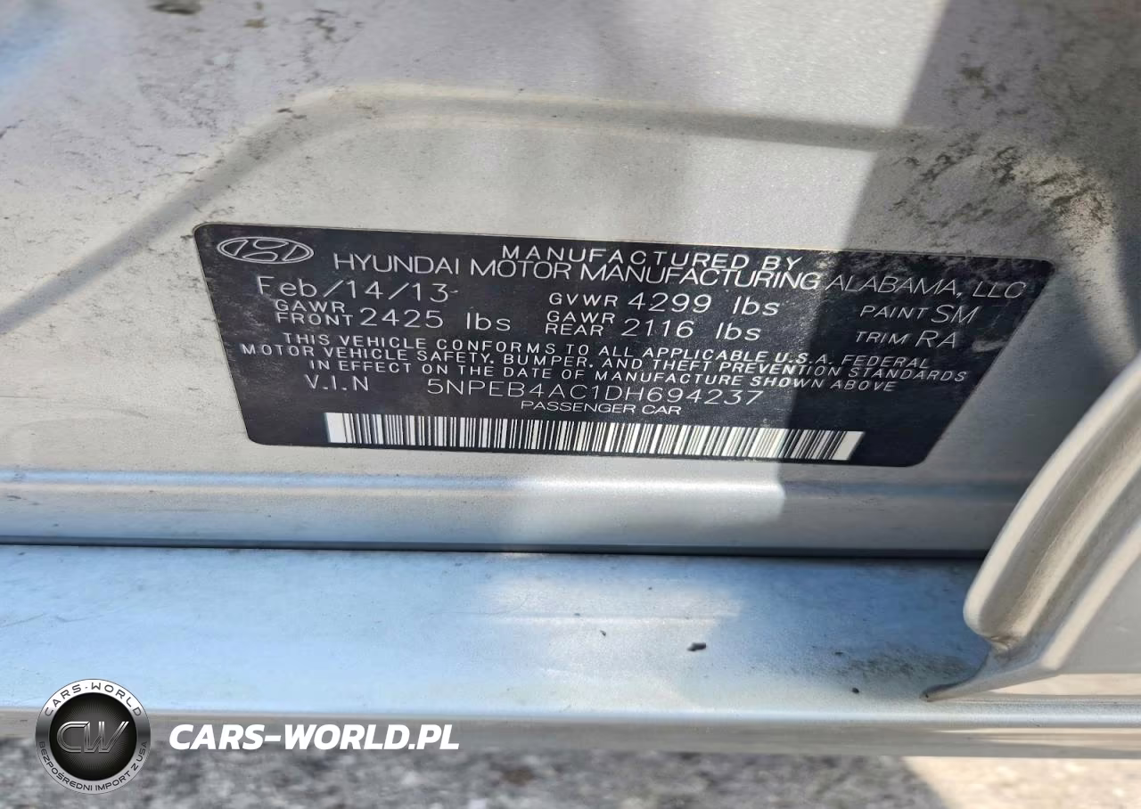 2013 Hyundai Sonata Gls VIN:5NPEB4AC1DH694237 - 12