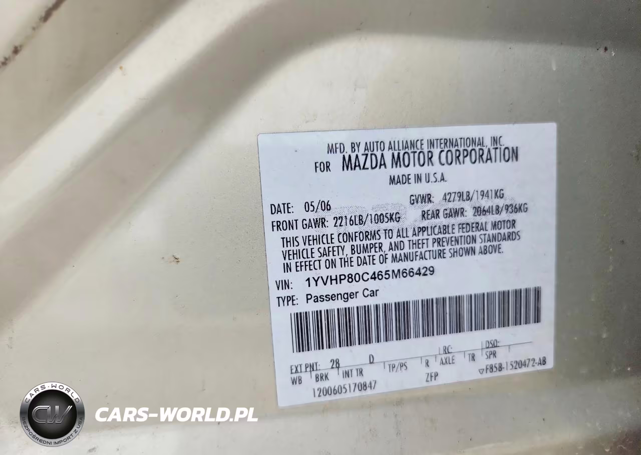 2006 Mazda 6 I VIN:1YVHP80C465M66429 - 12