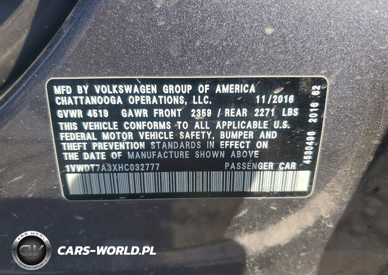 2017 Volkswagen Passat R-Line VIN:1VWDT7A3XHC032777 - 12