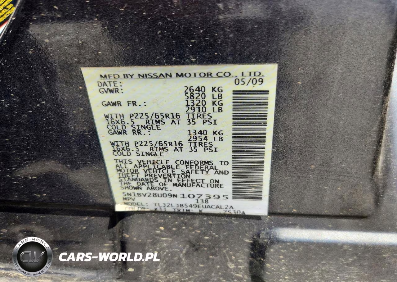 2009 Nissan Quest 3.5 VIN:5N1BV28U09N107395 - 13