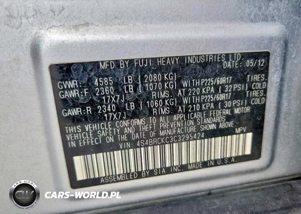 2012 Subaru Outback 2.5I Limited VIN:4S4BRCKC3C3295424 - 13