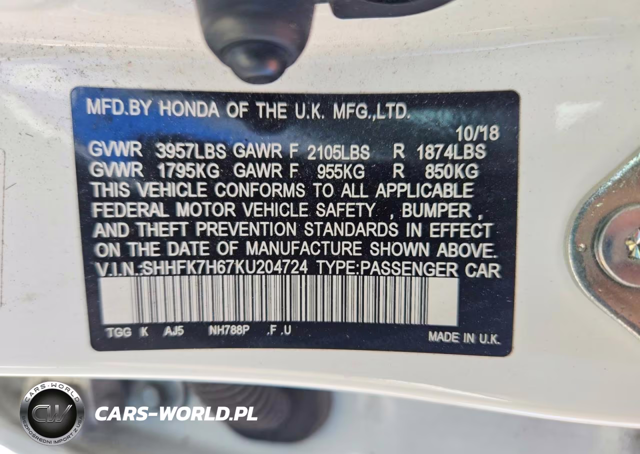 2019 Honda Civic Ex VIN:SHHFK7H67KU204724 - 12