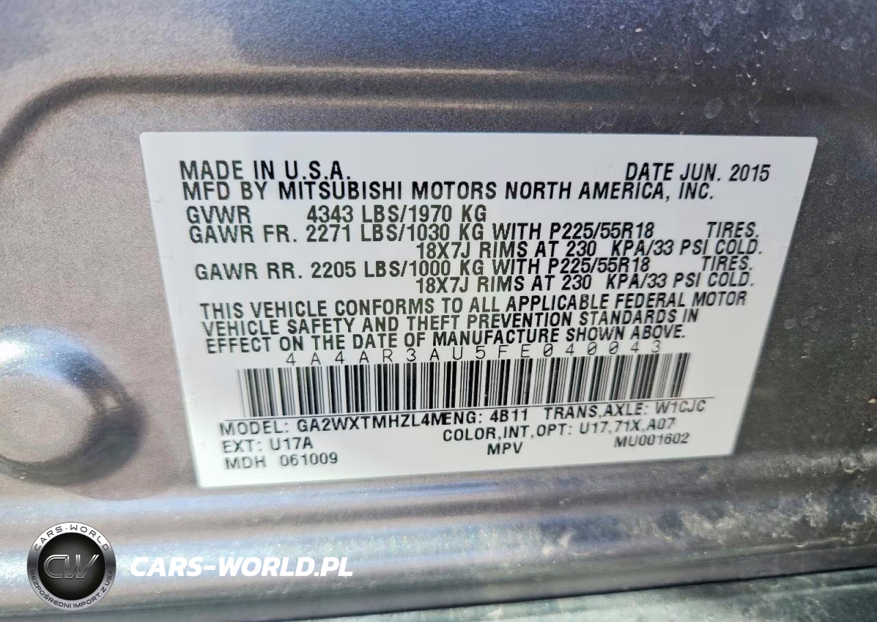 2015 Mitsubishi Outlander Sport Es VIN:4A4AR3AU5FE040043 - 13