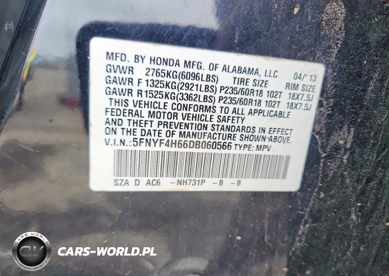 2013 Honda Pilot Exl VIN:5FNYF4H66DB060566 - 13