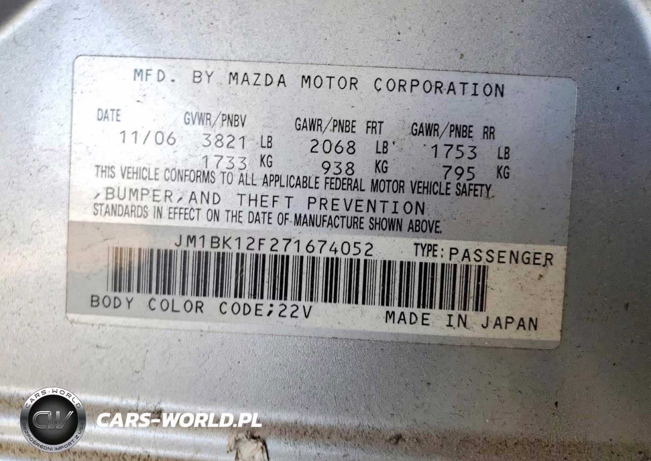 2007 Mazda 3 I VIN:JM1BK12F271674052 - 12