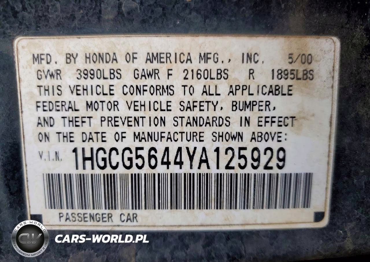 2000 Honda Accord Lx VIN:1HGCG5644YA125929 - 12
