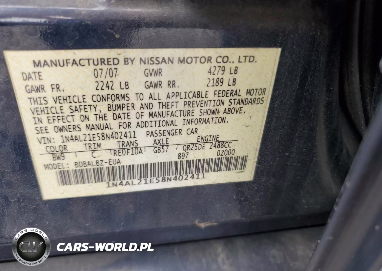 2008 Nissan Altima 2.5 VIN:1N4AL21E58N402411 - 12