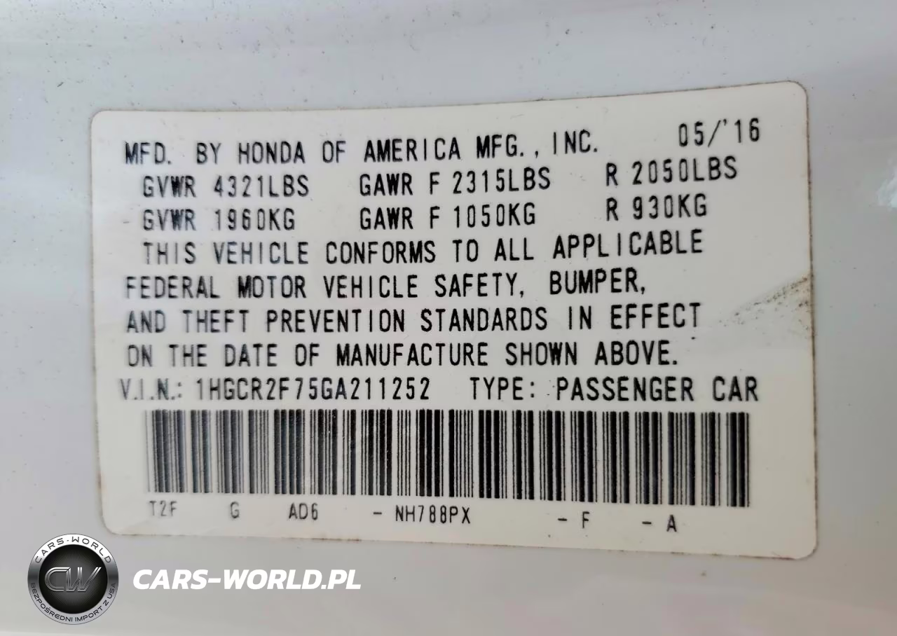 2016 Honda Accord Ex VIN:1HGCR2F75GA211252 - 13