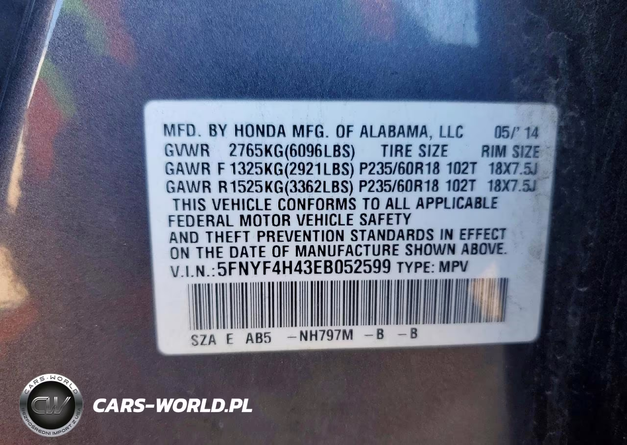 2014 Honda Pilot Ex VIN:5FNYF4H43EB052599 - 13