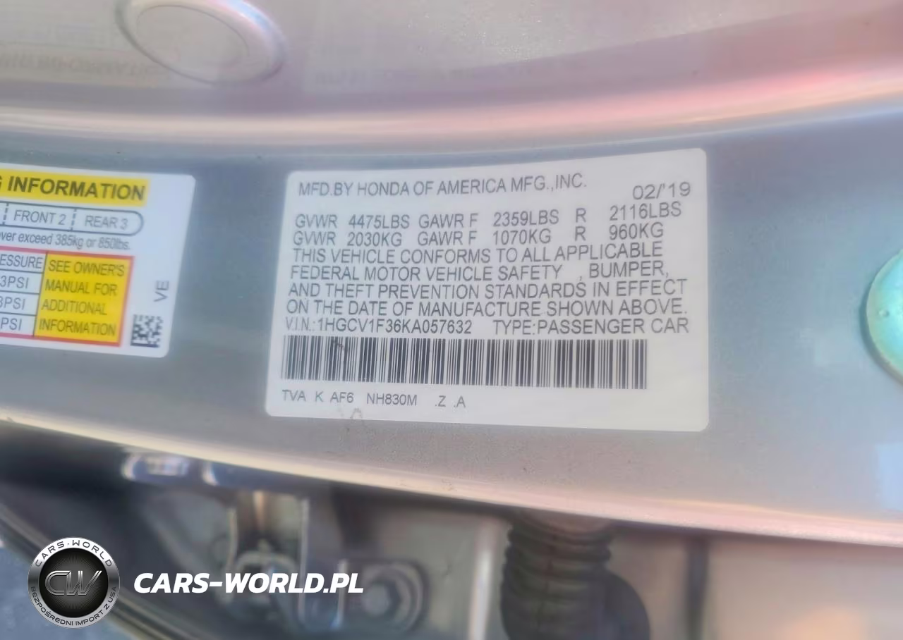 2019 Honda Accord Sport VIN:1HGCV1F36KA057632 - 12