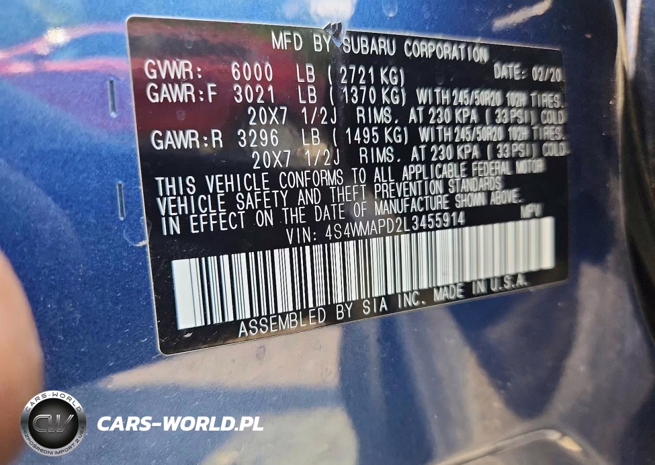 2020 Subaru Ascent Limited VIN:4S4WMAPD2L3455914 - 13