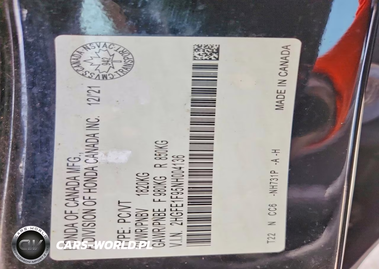 2022 Honda Civic Touring VIN:2HGFE1F95NH004136 - 12