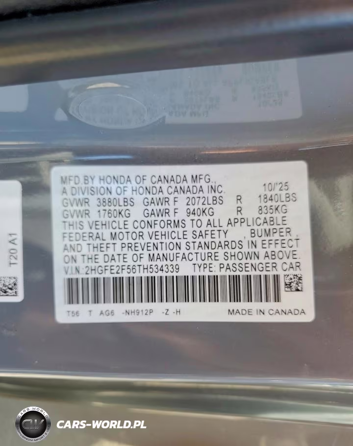 2026 Honda Civic Sport VIN:2HGFE2F56TH534339 - 12