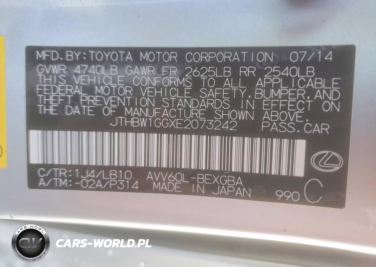 2014 Lexus Es 300H VIN:JTHBW1GGXE2073242 - 12