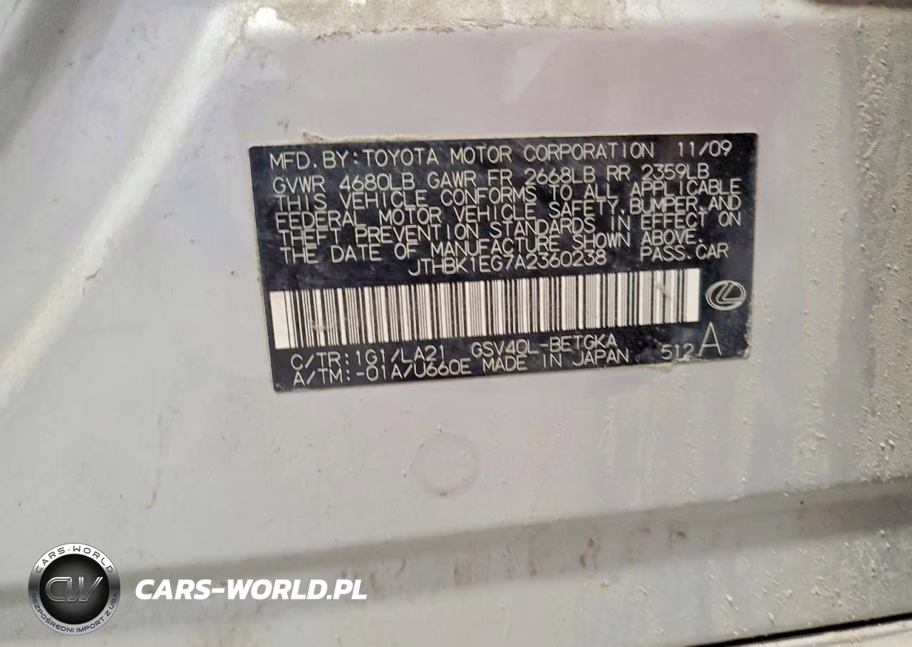 2010 Lexus Es 350 VIN:JTHBK1EG7A2360238 - 13