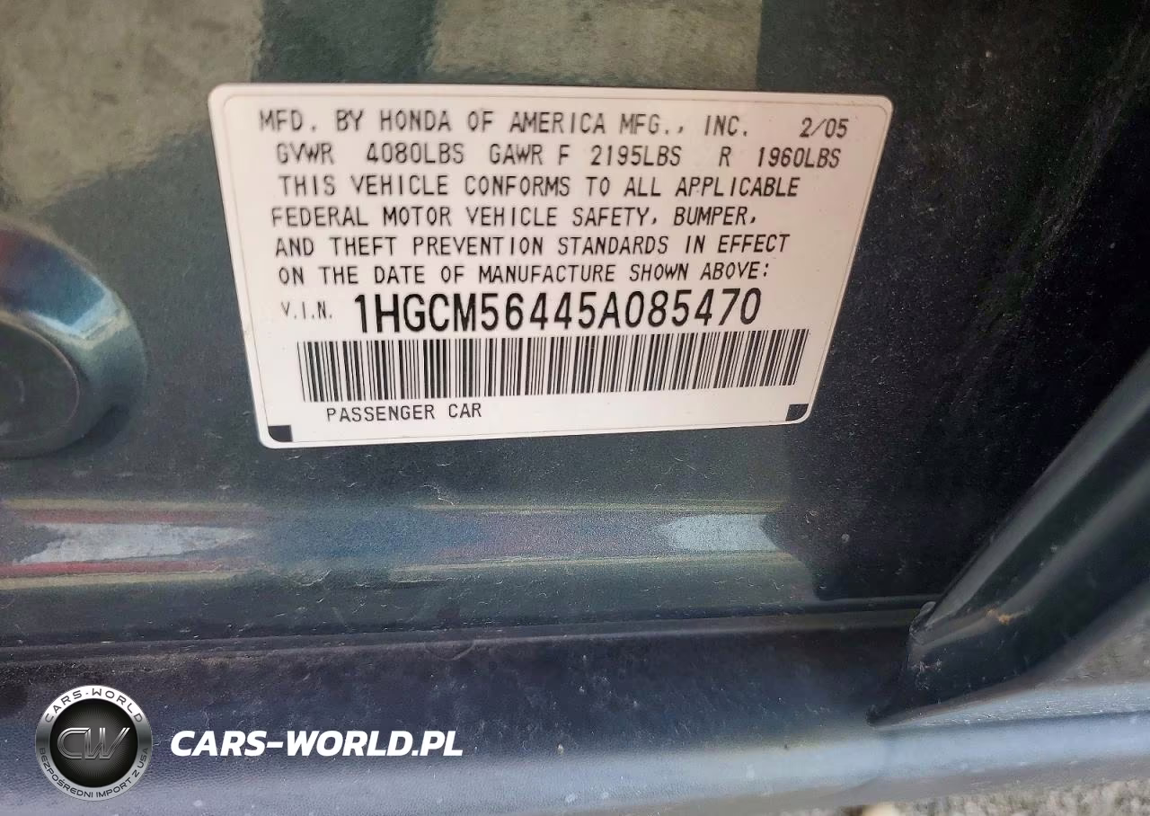 2005 Honda Accord Lx VIN:1HGCM56445A085470 - 12