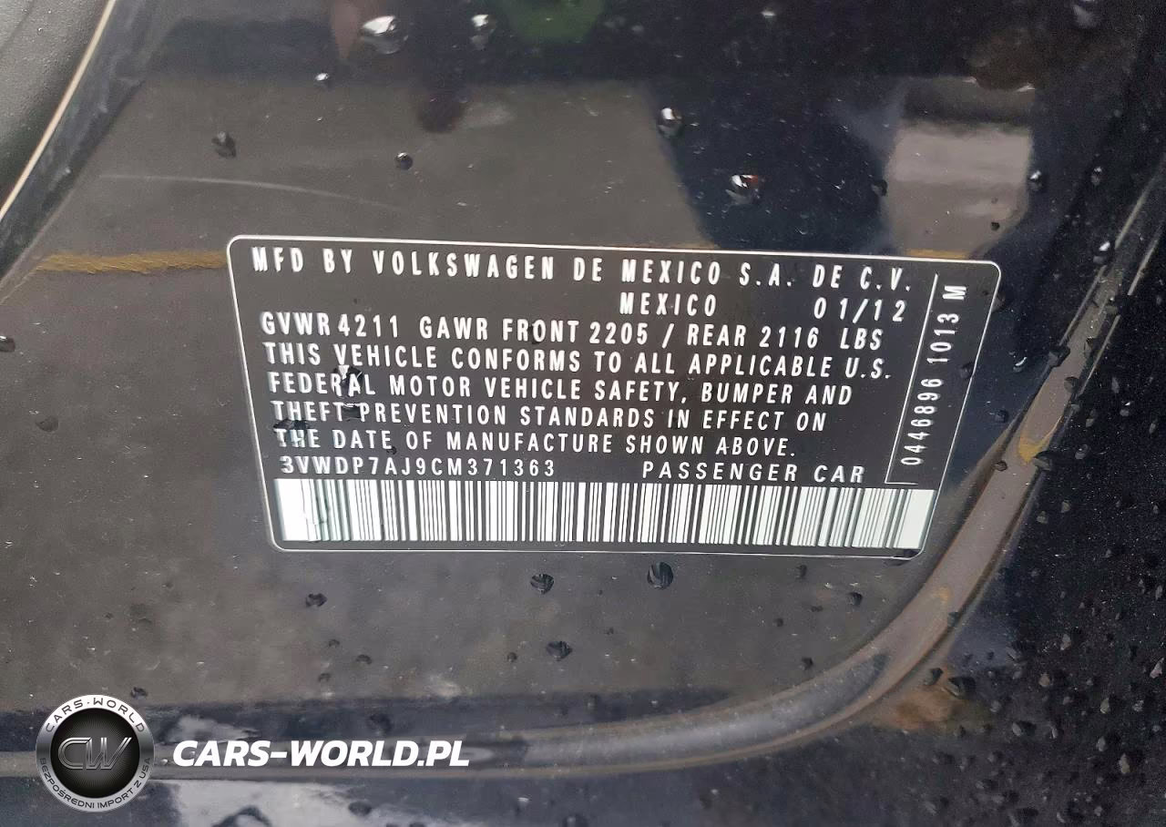 2012 Volkswagen Jetta Se VIN:3VWDP7AJ9CM371363 - 12