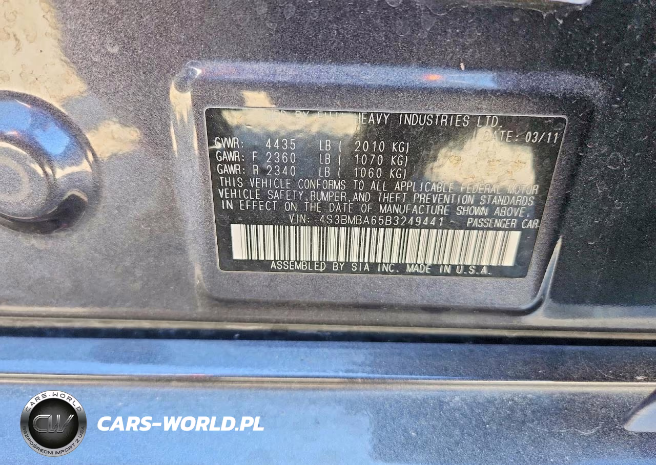 2011 Subaru Legacy 2.5I VIN:4S3BMBA65B3249441 - 12